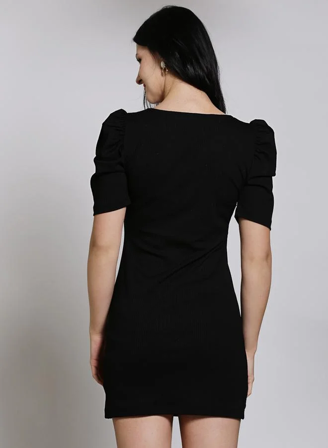 Sera Rib Bodycon Mini Dress with Puff Sleeves